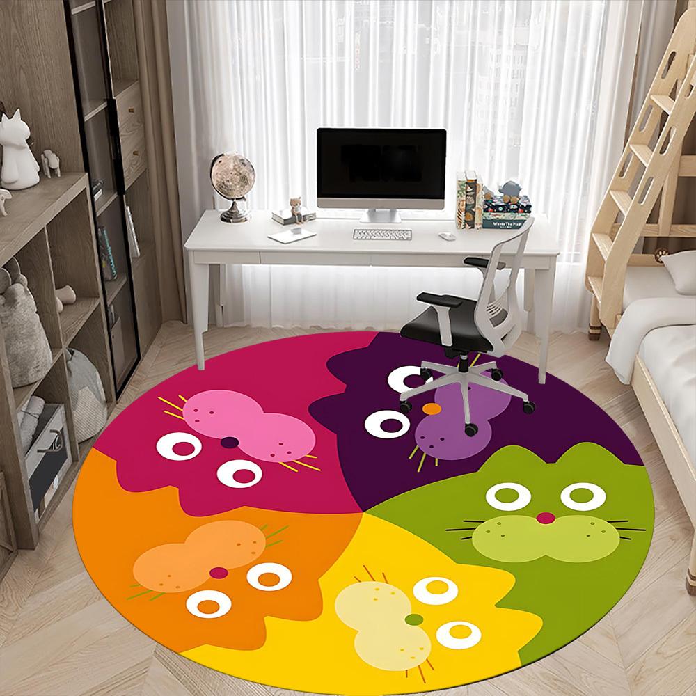1pc Colorful Cats Office Round Area Rug, Under Office Chairs Bedroom Living Room Home Decor, Room Deco