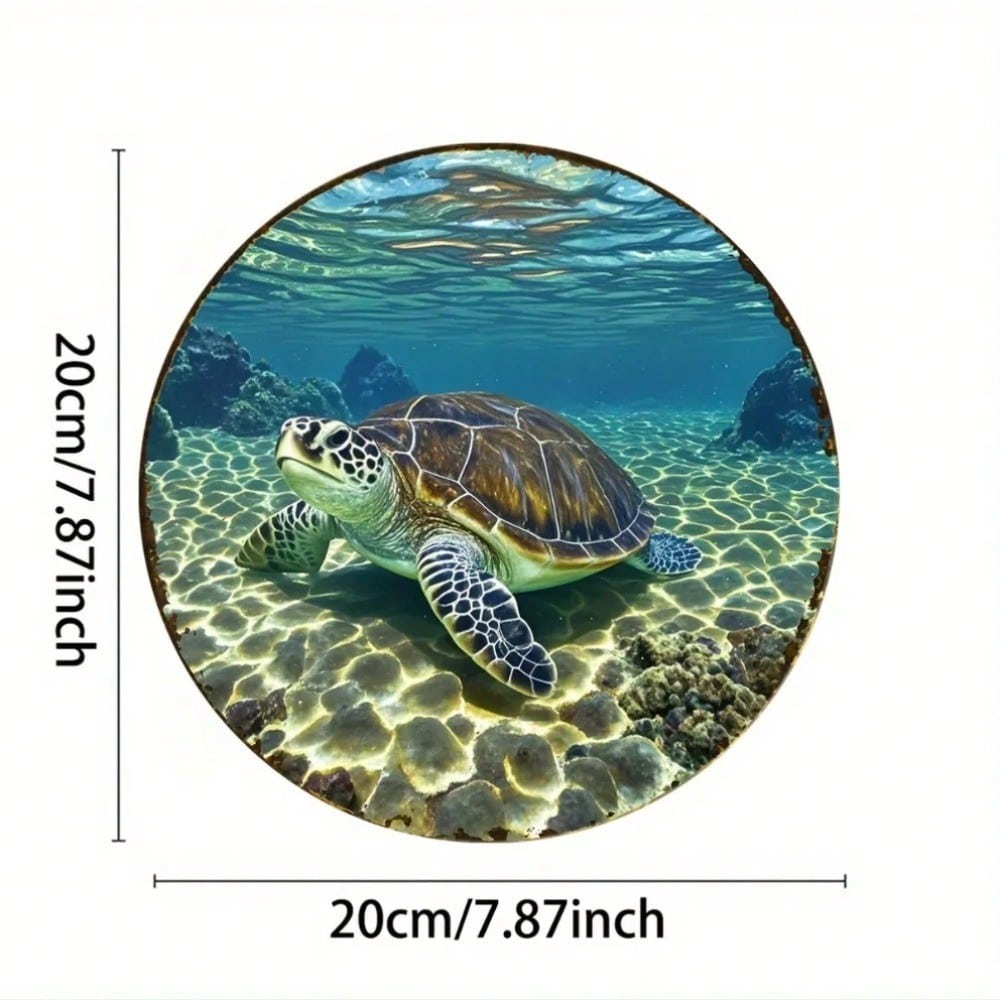 Sea Turtle Metal Wall Art Waterproof Ocean Theme Decor for Home Cafe Bedroom Living Room Wall Decor 20x20