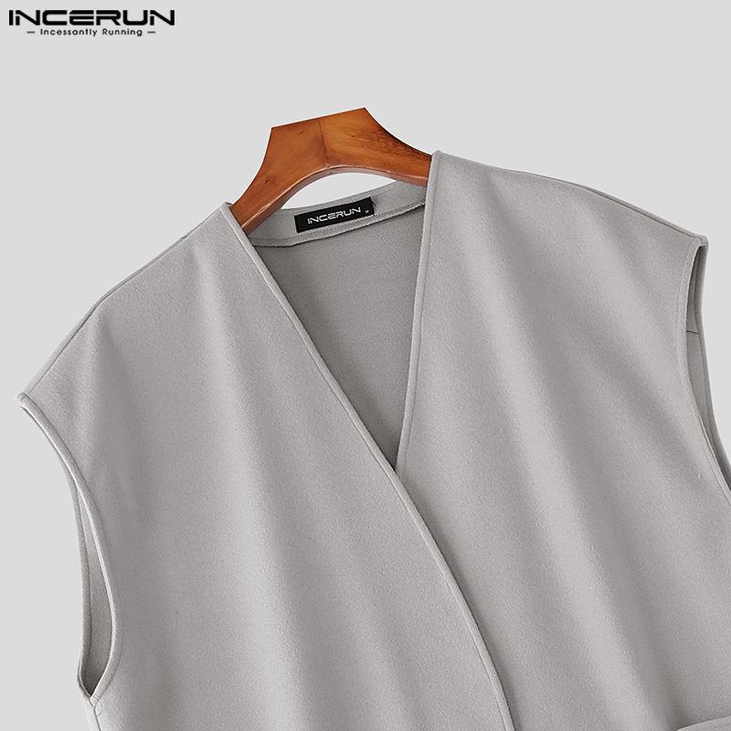 INCERUN Men Sleeveless Belt Waist Casual Loose Waistcoat Vest Suit Blazer