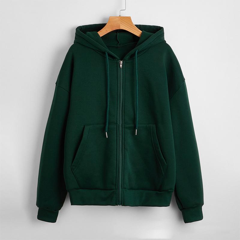 Women's Fleece Sweatshirt Solid Color Long-sleeved Jacket Zipper Casual Loose Top