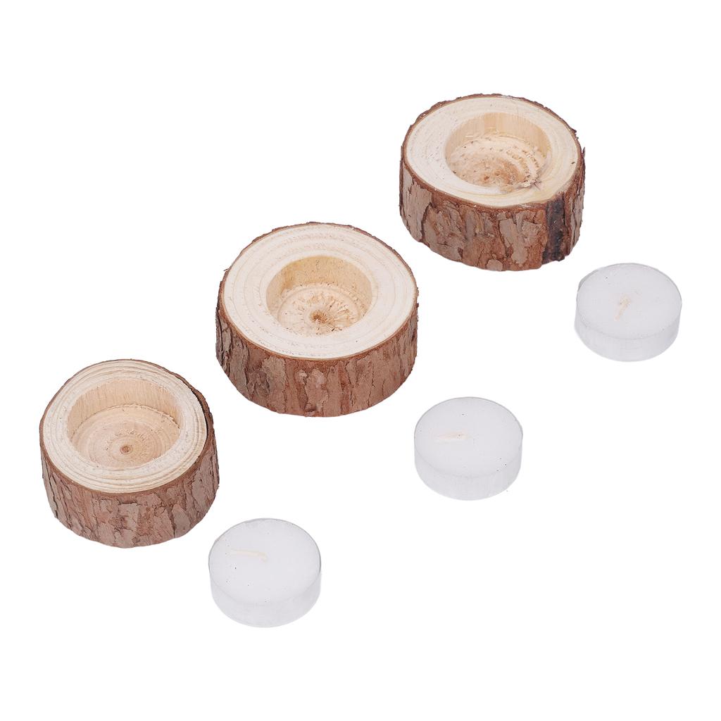 3Pcs Wooden Tealight Candle Natural Durable Beech Wide Applicability Wooden Tealight Candle Holder for Bar Bedroom Party