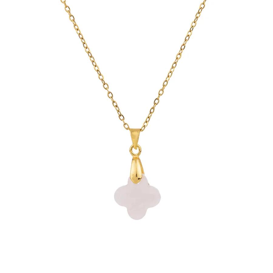 1pc Natural Stone Faceted Four-leaf Clover Pendant Charm Necklaces for Women Jewelry Gift