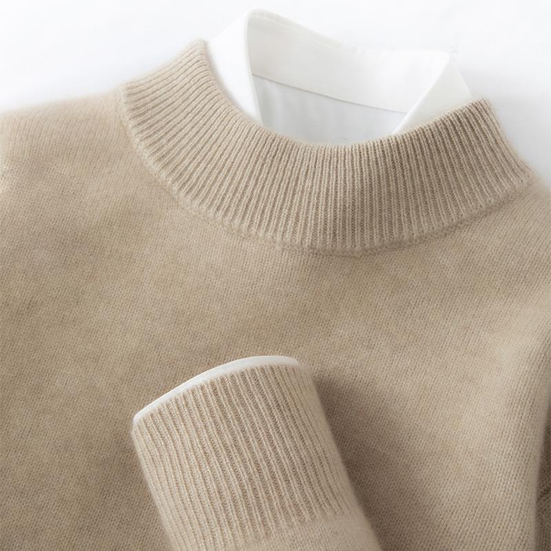 Solid color cashmere shirt semi-turtleneck new solid color versatile pullover sweater knitted sweater warm inside