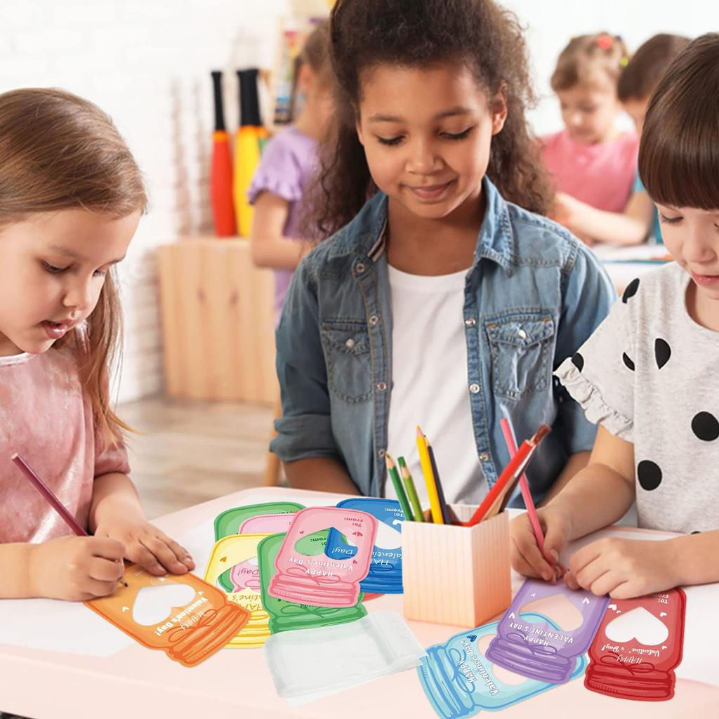 30PCS Valentines Day Cards for Kids Jar Gifts Exchange Valentine DIY Greeting Cards with Plastic Bag