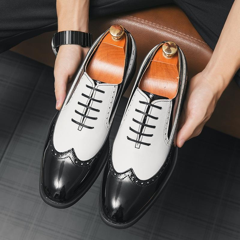 Fashion Vintage Fashion Men's Brown Mixed Color Patent Leather Lace Up Flats Brogues Shoes Casual Oxford Formal Dress Wedding Footwear