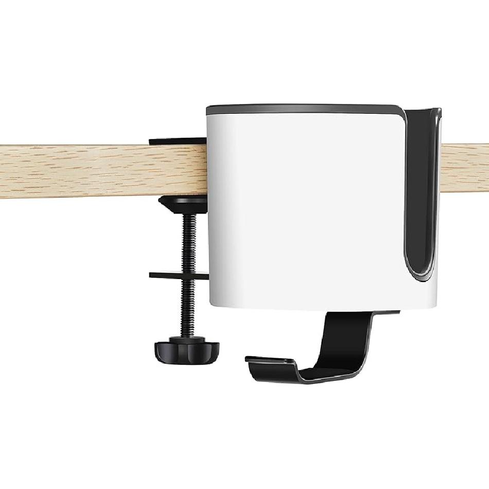 Luxury 2-in-1 Anti-Spill Cup Holder with Under Desk Headphone Hanger (White)