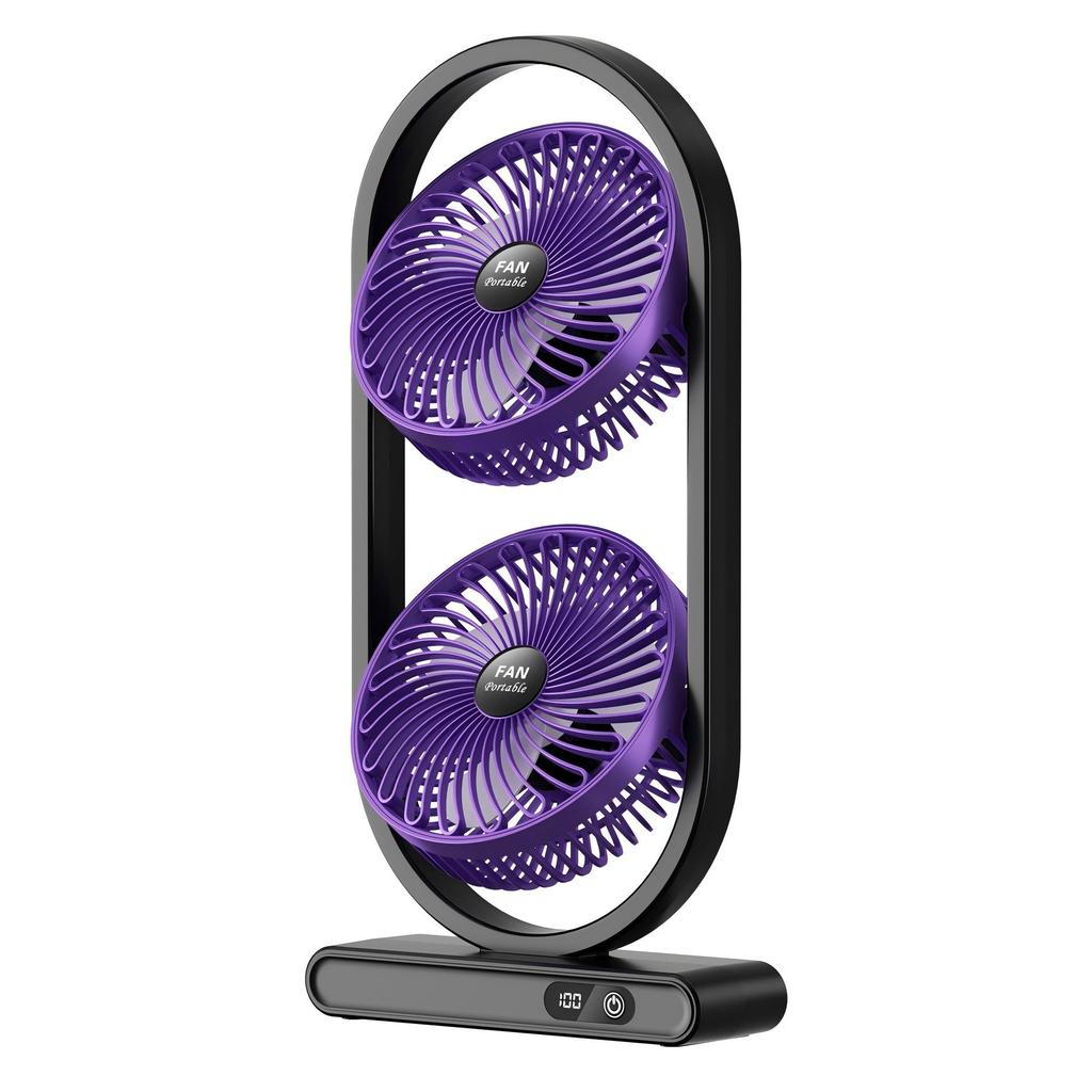 High-Power Dual-Head Desktop Circulation Fan with USB Display for Home, Office, and Camping