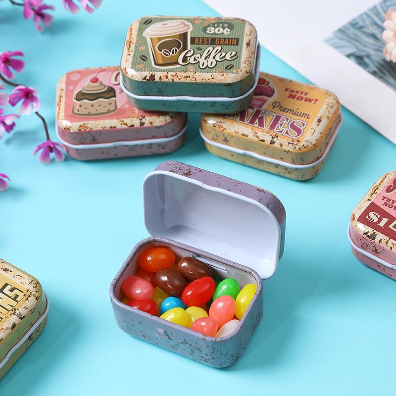 1/2/4Pcs Flip Cover Tin Box Mini Rectangular Iron Box Decorative Box Portable Small Storage Cans Candy Pills Paperclip Cutestyle