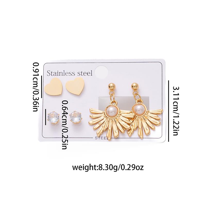 Stainless Steel Leaf Flower Zircon Heart Satr Earrings For Women Bohemia Vintage French Jewelry Gifts Wholesale