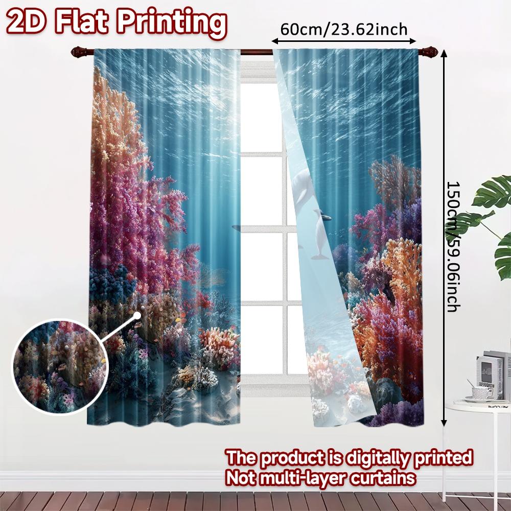 2pcs   2D FLAT PRINTING Curtains (Without Rod) Ocean Harmony(2) Christmas holiday curtains with digital printing Versatile