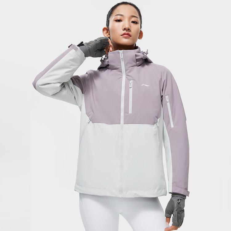 Li-Ning Contrast Hooded 3-In-1 Sports Jacket Women Jacket Logan-Purple AWBT014-2