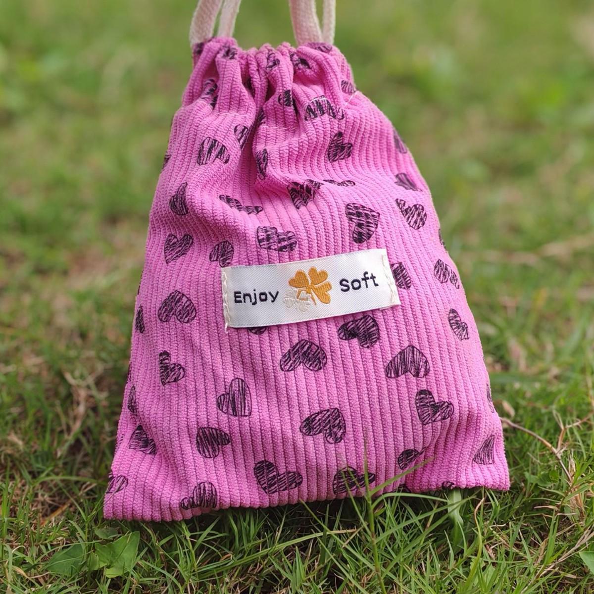 Korean Corduroy Printed Drawstring Travel Storage Bag - Large Capacity Portable Organizer Drawstring Bag 19*16cm
