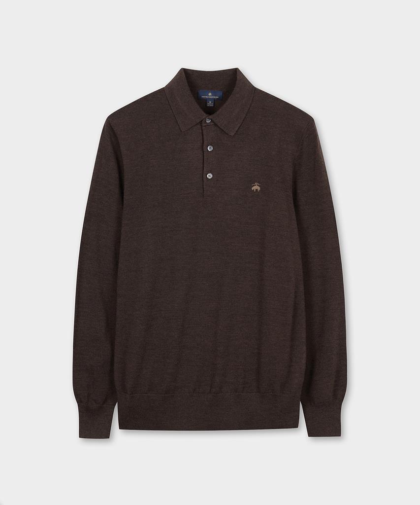 BROOKS BROTHERS Merino Wool Polo Sweater (Brown) (Bbwtmf96364Ew)