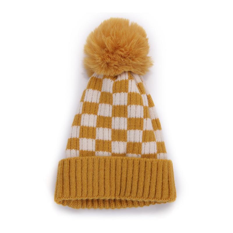 ins Japanese Korean version trendy wool hat baby boy girl child checkerboard knitted hat cold hat children