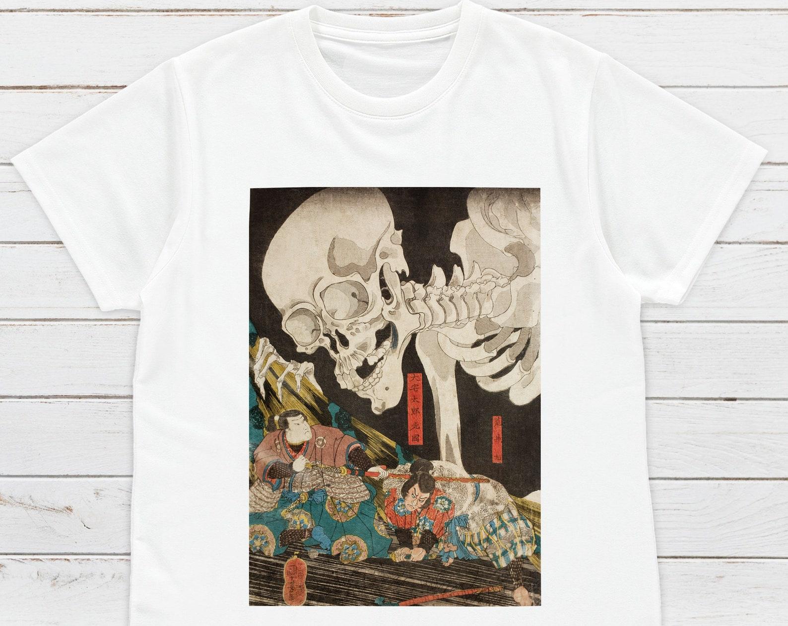 Ukiyo-e Skeleton T-Shirt: Japanese Woodblock Art Tee 4XL