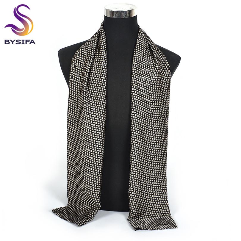 [BYSIFA] Winter Business Men Scarves New Brand Male Long Silk Scarf Cravat Double Faces Coffee Paisley Men Neck Scarf 170*30cm