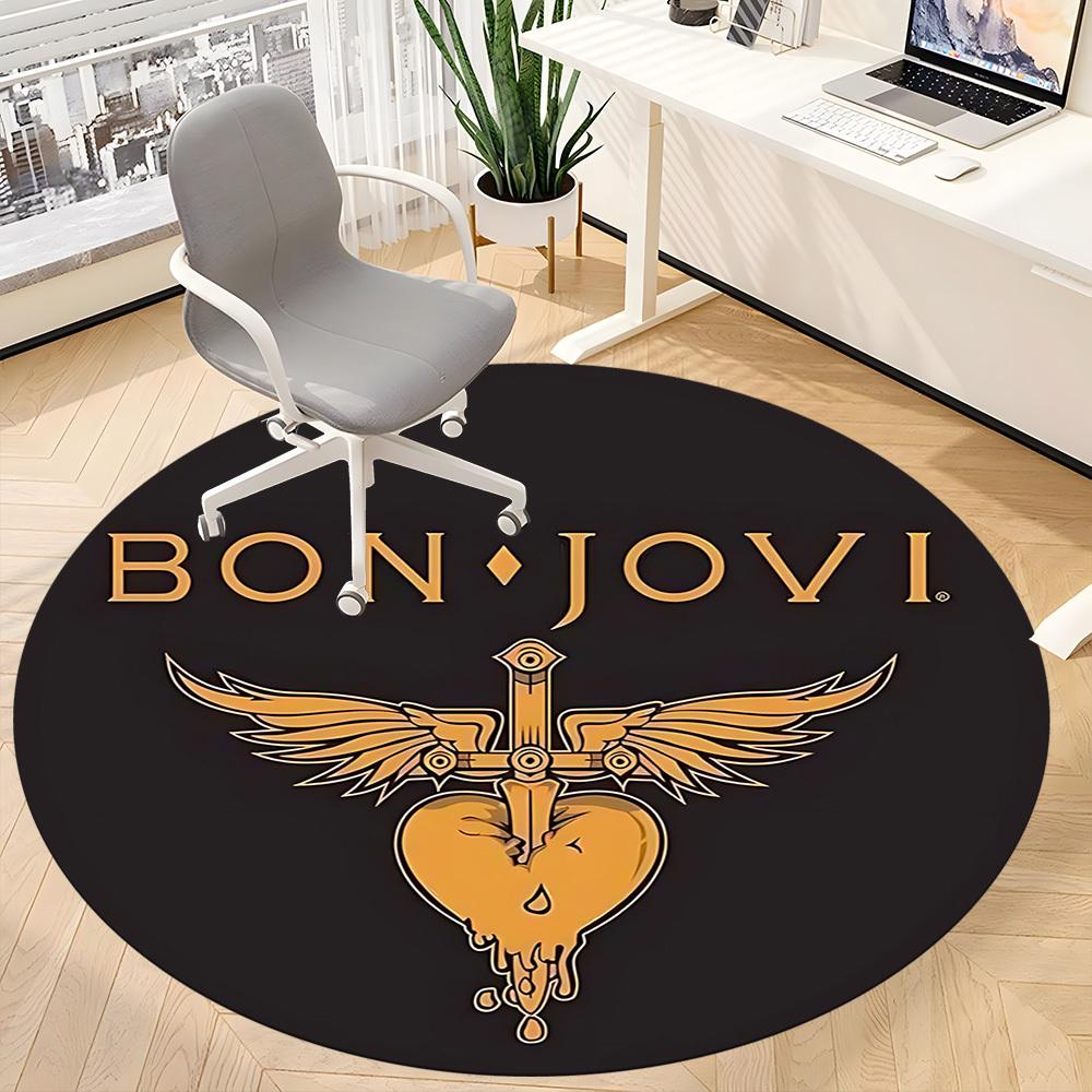1PC Bon Jovi Office Round Rug - Perfect for Office or Study Decor, Non-Slip Backing, Decorative Floor Mat yy250916076