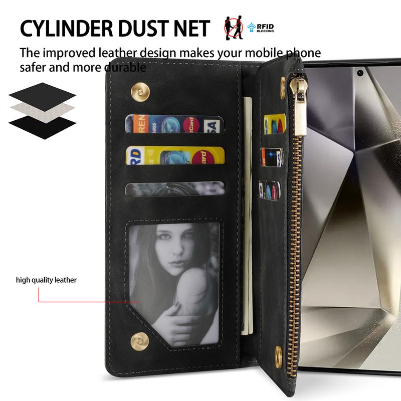 Wallet Multi-card Zipper Kickstand Magnetic Flip Leather Case For Samsung Galaxy S24 Ultra S23 FE S22 Plus A14 A15 A53 A54 A55