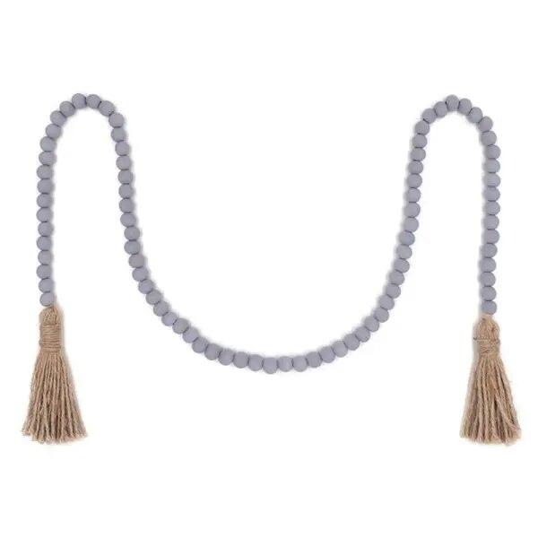Colgantes de cuentas con borlas, rústicos, duraderos, hechos a mano, para colgar en la pared, decoración del hogar, cuentas de madera, aro de madera