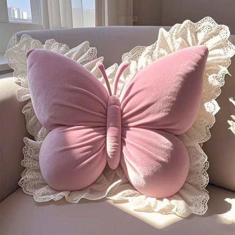 Butterfly Extra Large Princess Lace Cushion for Bed, Sofa & Office Chairs