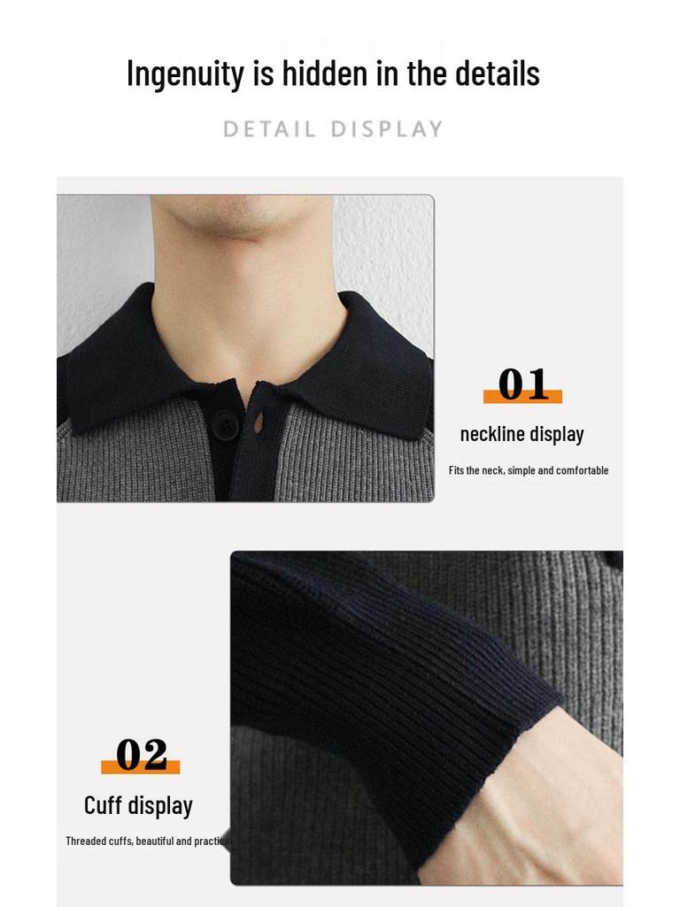 Men's 2025 Color-Block Knit Sweater Coat: Trendy Autumn/Winter Loose, Lazy Style with Half-Button and Turn-Down Collar