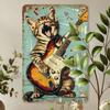 Rock Music Lover Cat Playing Guitar Vintage Metal Tin Sign Wall Art Decor for Gym,Garden - Indoor & Outdoor Retro Decoration