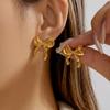 Stainless Steel Vintage Textured Bow Stud Earrings For Women  Gold Plated Bowknot Ribbon Earring Party Aesthetic Jewelry Gifts