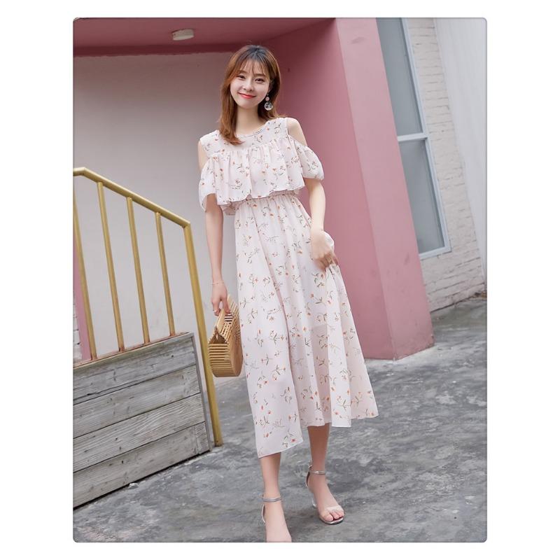 YYFS Women's Fashion Summer Spring Solid Color Print Short Sleeve O-Neck High Waist Casual Dresses