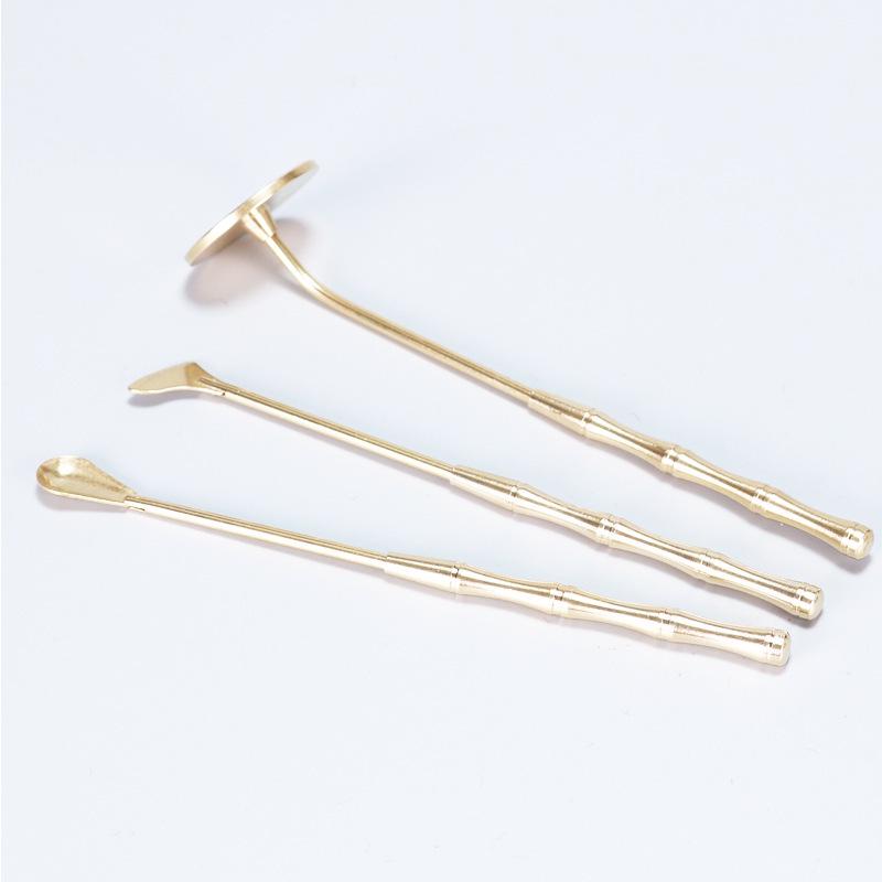 Brass Incense Ceremony Set: Natural Color Seal, Ash Press, Tamping Tool, Brush, Spade