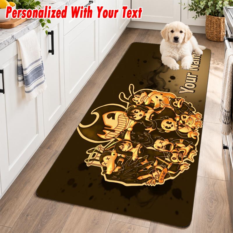 Bendy and the Ink Machine Custom Text Flannel Floor Rug Soft Kitchen Mat Personalized Non Slip Carpet