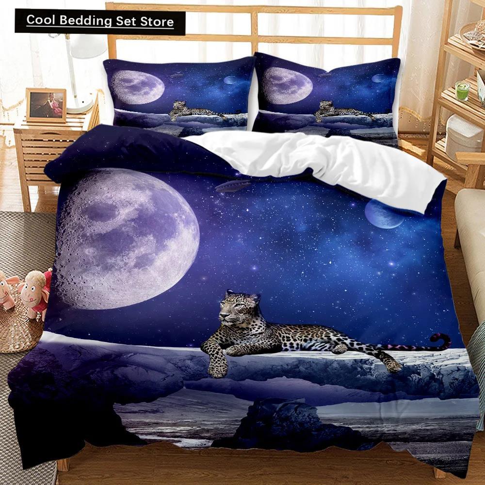 Comforter Leopard Fierce Cheetah Bedding Set Moon Viewing Wild Animal Printed Double Queen King Size Polyester