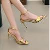 Summer Women's High Heels Open Toed Strap Solid Color Luxury Women's High Heel Dress Party Limited Edition Gold High Heels