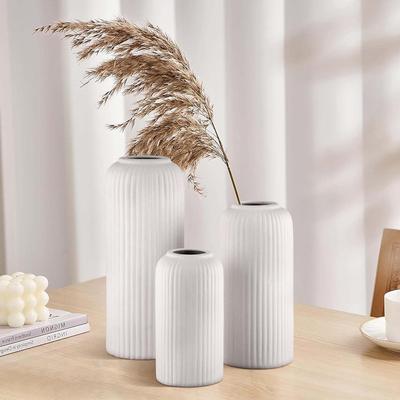 Ceramic 'White Flute Vase' 10 Inch - Set of 3 | Decorative Flute Vase for Dried Flowers and Pampas Grass | Vases for Home Decor New
