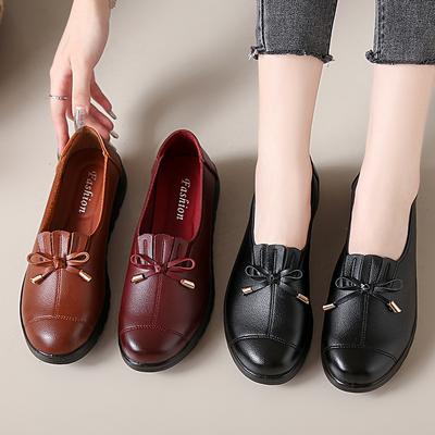 2025 Mama Schuhe Frühling Herbst Edition Lederschuhe Weicher Boden Weiche Oberfläche Rutschfest Damen Schuhe Bequemer Älterer Loafer
