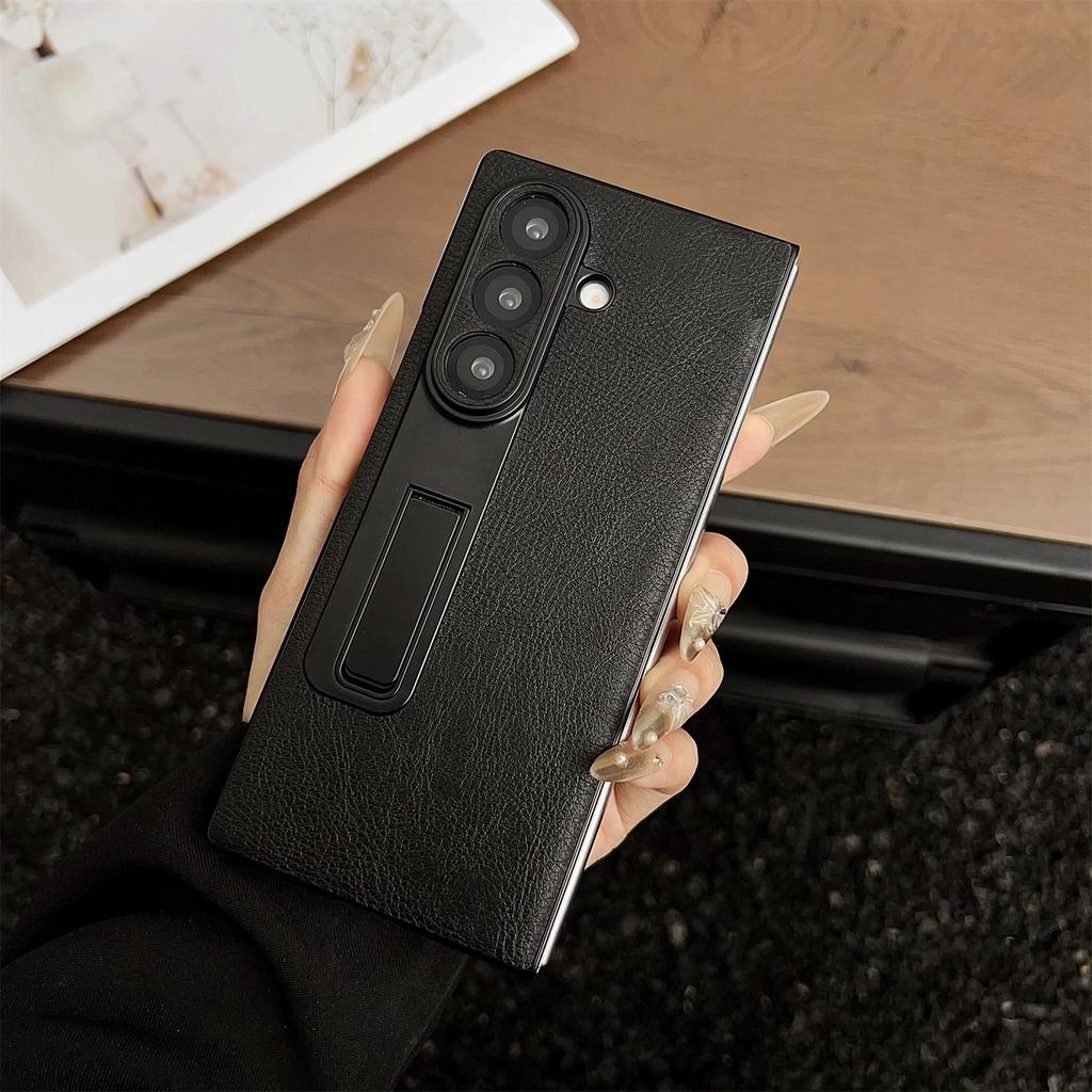 For Samsung Galaxy Z Fold7 5G Case Kickstand Crazy Horse Texture PU Leather + PC Phone Cover