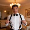 Unisex Bow Tie & Suspenders Set, 3 Clips Adjustable Elastic Braces for Casual & Formal Occasions