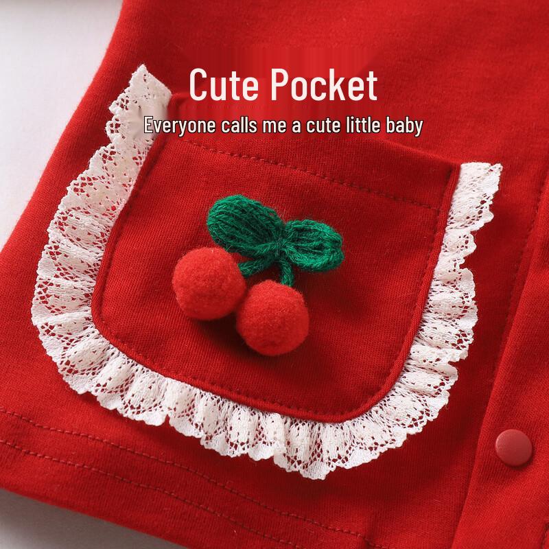Youqi Baby Girls' Red Festive Long Sleeve Two-Piece Set