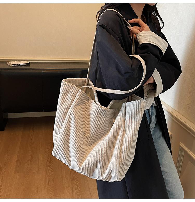 Retro Kord Große Kapazität Tragetasche - Einfache, einfarbige Damen Schultertasche