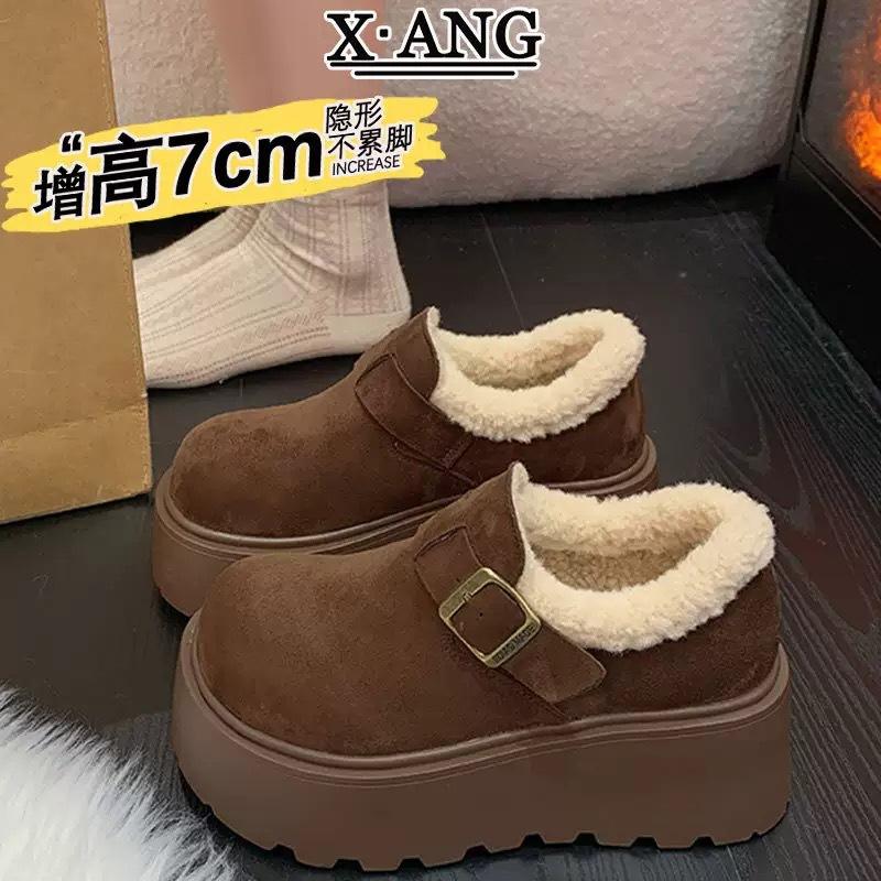 Snow Boots Women's New Autumn and Winter Heightening Integrated Fur Versatile Wool Cotton Shoes Thick Sole Warm and Velvet Birkenstock