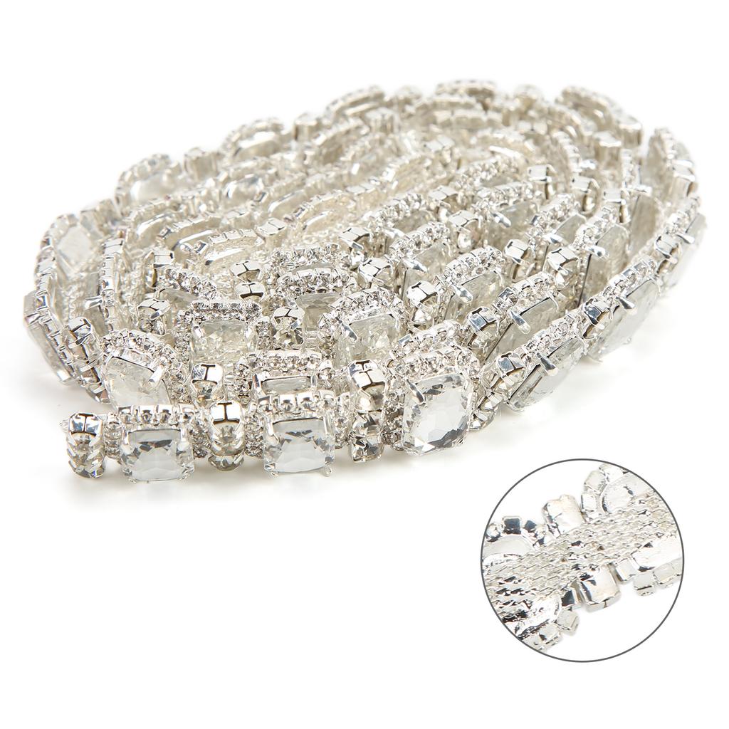 Rhinestone Trim Hand Crafted Adjustable Length Transparent Strong 1 Yard 1.8cm Wide Rhinestone Chain for Clothing