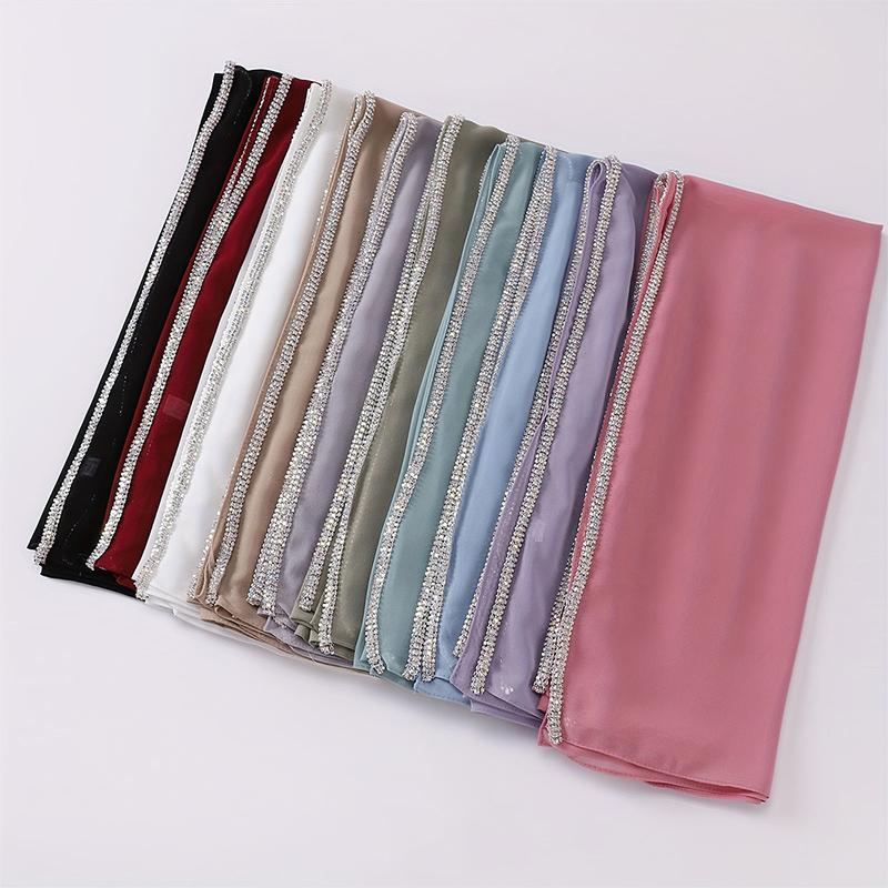 Lenço de xale de chiffon com bolhas de pérolas e strass de diamante de alta qualidade com contas brilhantes e faixa de cabeça envoltório foulard muçulmano hijab sjaal