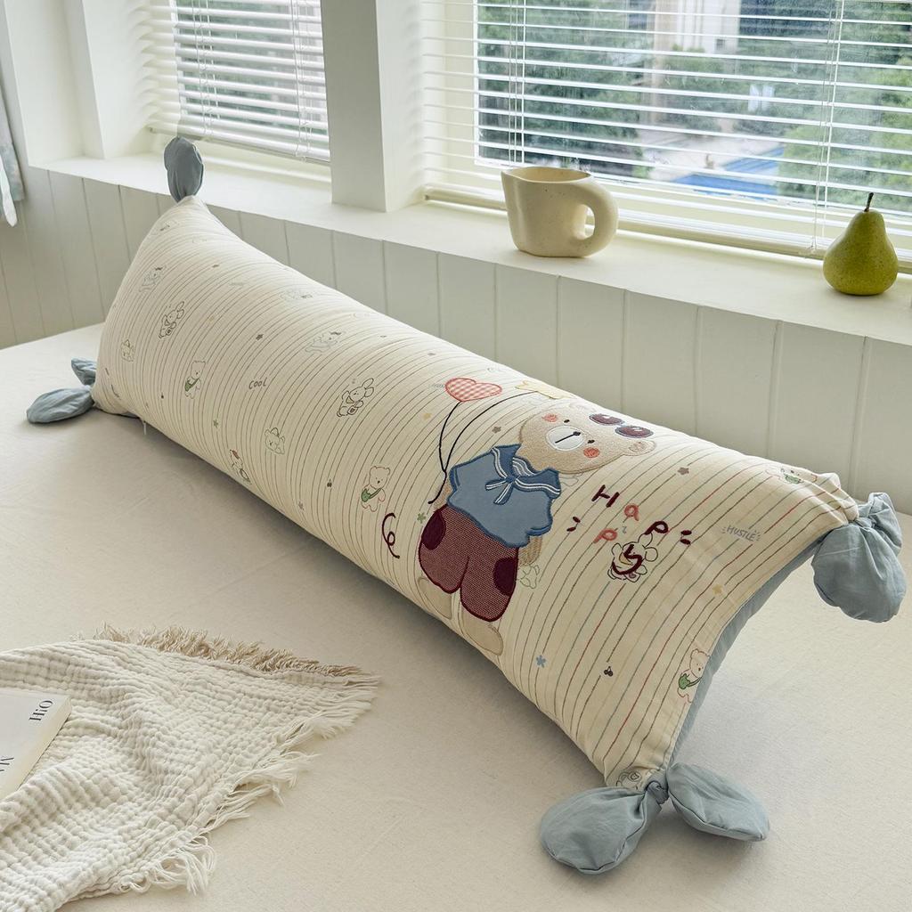 2026 All-Cotton Double Layer Embroidered Bolster Pillow - Washable Long Pillow for Kids