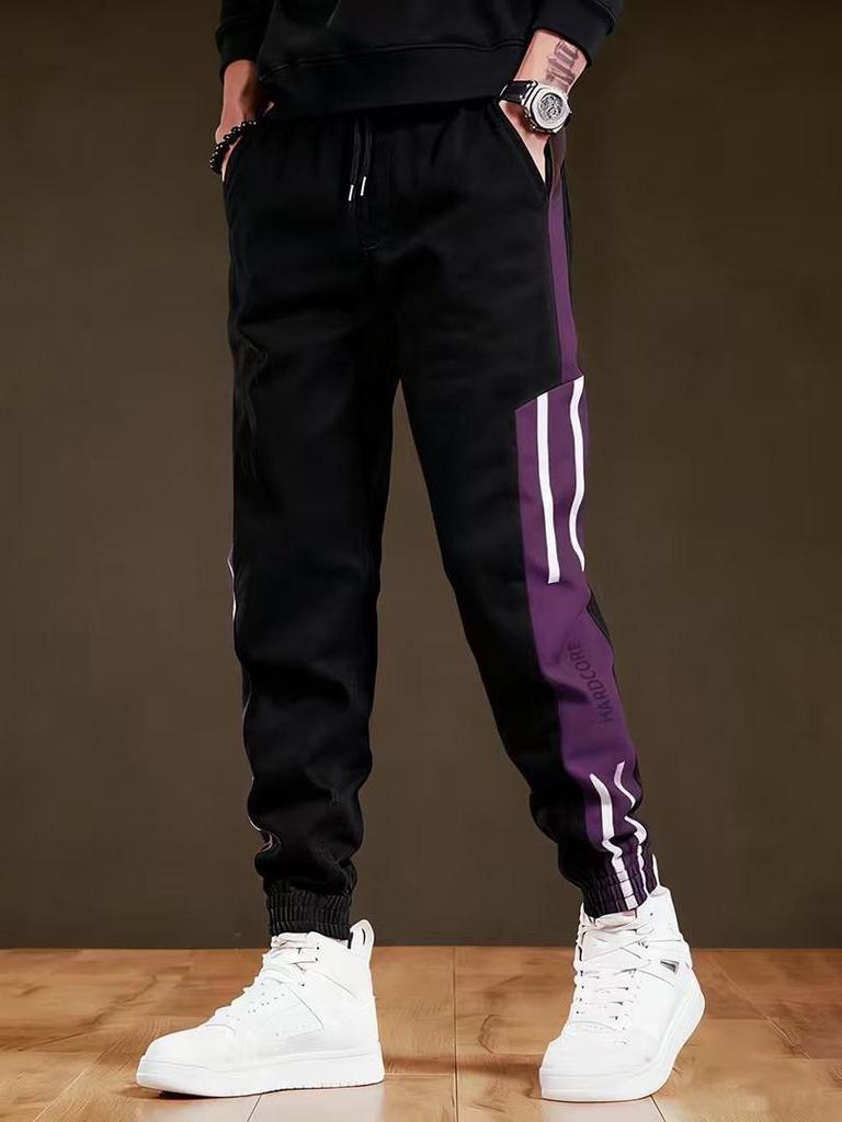 Men's Autumn Casual Side Stripe Jogger Pants – Trendy Loose Fit, Plus Size, Workwear Style