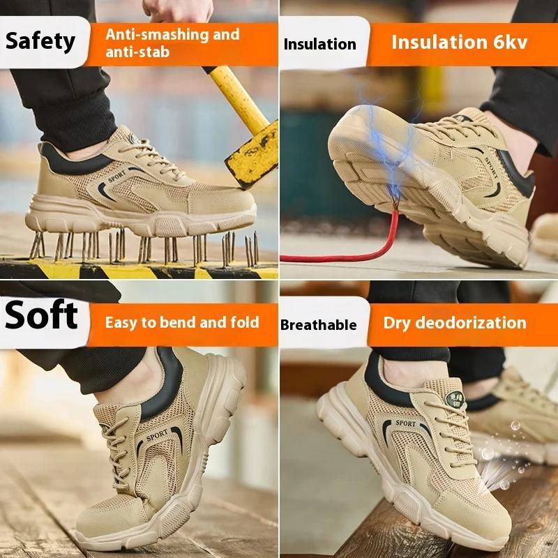 Summer Breathable Safety Shoes Plastic Toe Cap Light Work Shoes Men Industrial Insulation 6Kv Anti-Puncture Safety Work Sneakers