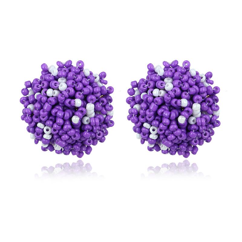 European & American Fashion Half-Circle Stud Earrings with Rice Beads