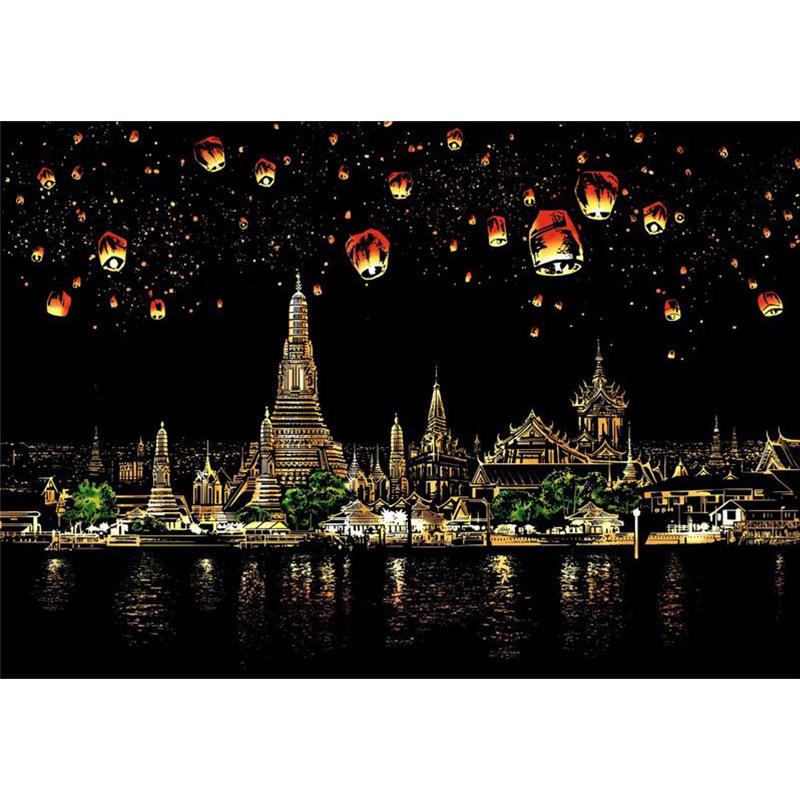 Pittura a Graffio Vista Notturna della Città di Yuelu - Serie Mondo Colorato, Regalo di Compleanno Creativo