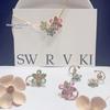 Shi Family Ldyllia Flower Pendant Necklace, Open Ring, and Elegant Colored Earring Set