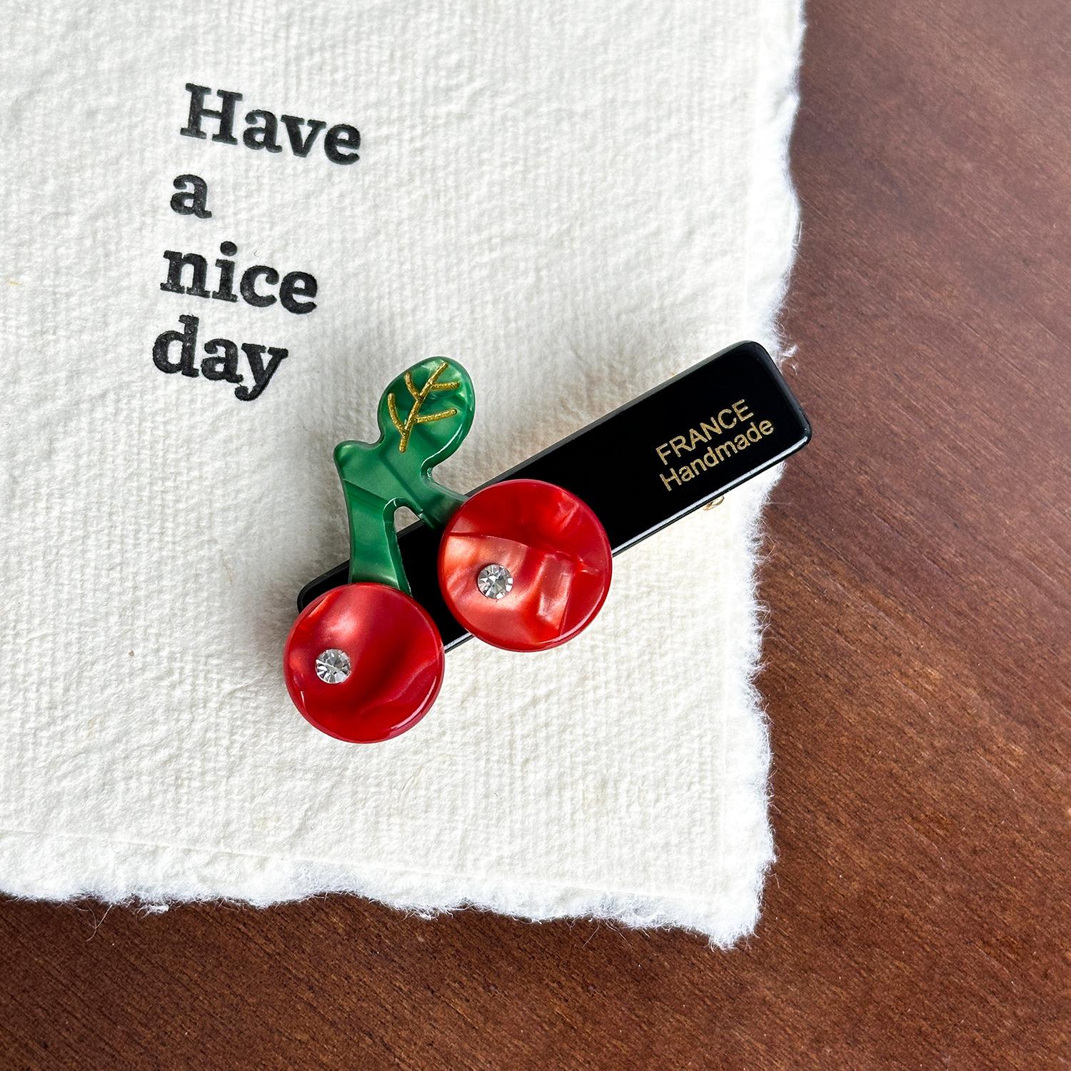 

Quality Premium Acetate Fruit Duckbill Hair Clip With Dazzling Rhinestones For Fashion Womens Cherry 5.7cm