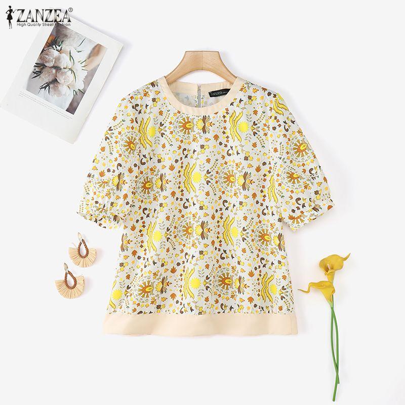 ZANZEA Bluză casual cu mânecă scurtă și gât rotund pentru femei