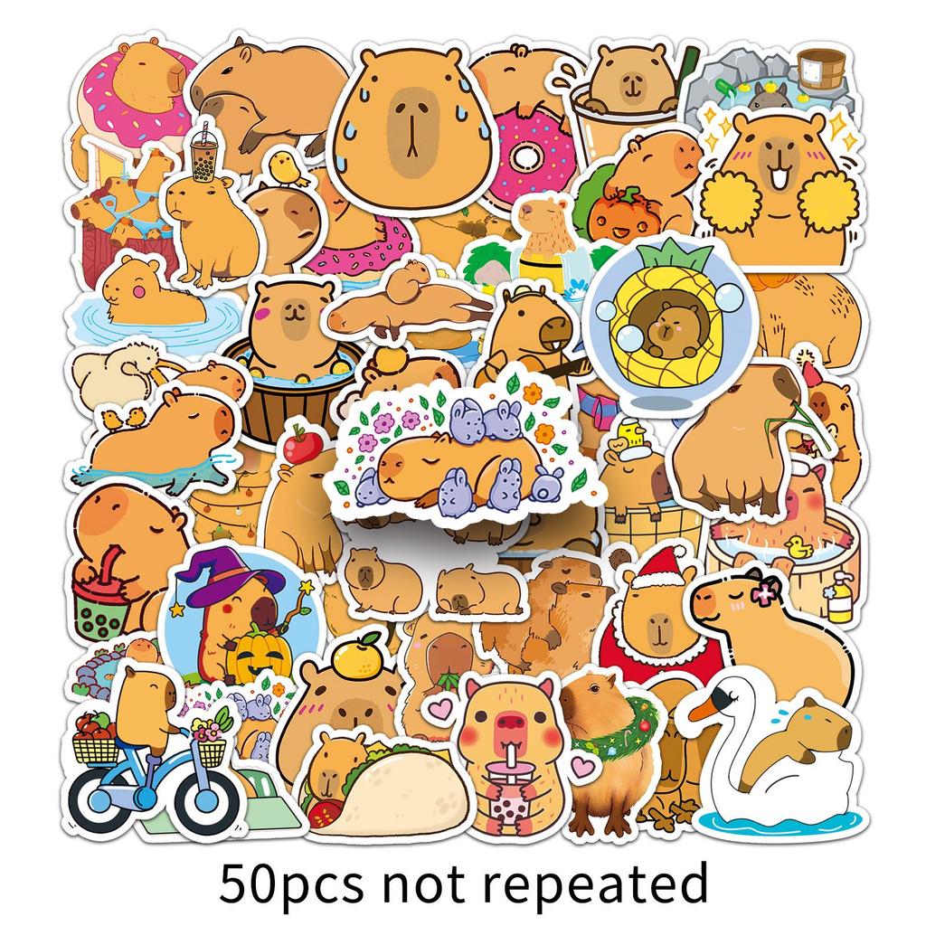 50 Capybara Cartoon Stickers - Cute, Waterproof Decorative Stickers for Journals & Water Bottles